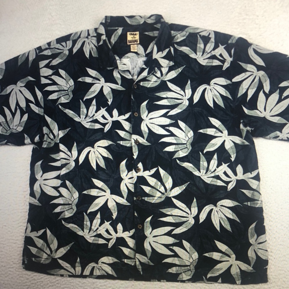 Tommy Bahama Navy Floral-Leaf Camp Shirt